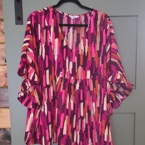 Vibrant Pink and Purple V-Neck Blouse